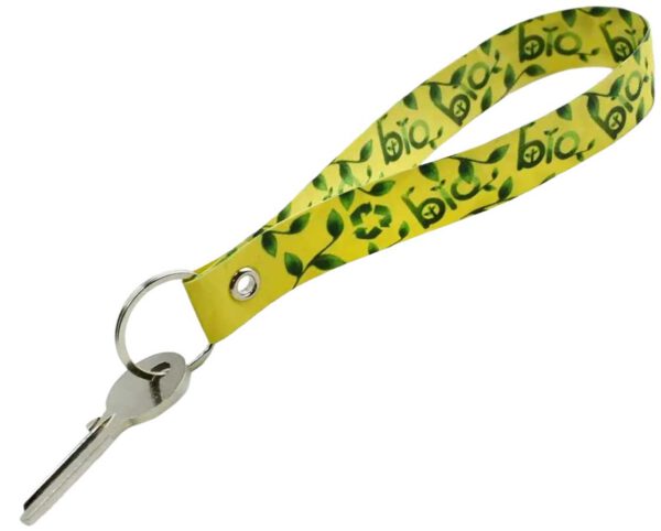 Beidseitig bedrucktes Lanyard aus waschbarem Papier mit hochwertigem Sublimationsmotiv. AMGS Group.