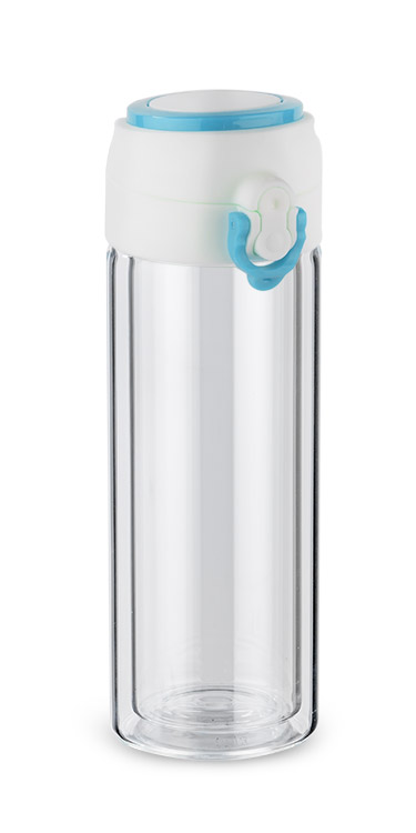 Promotionnelle bouteille VAKO 260 ml en verre borosilicate, personnalisable avec logo.