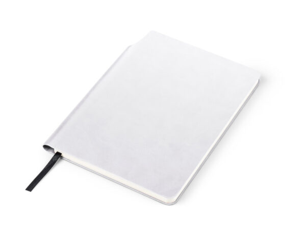 Carnet promotionnel MOLI A5 avec couverture souple PU et ruban, personnalisable avec logo.