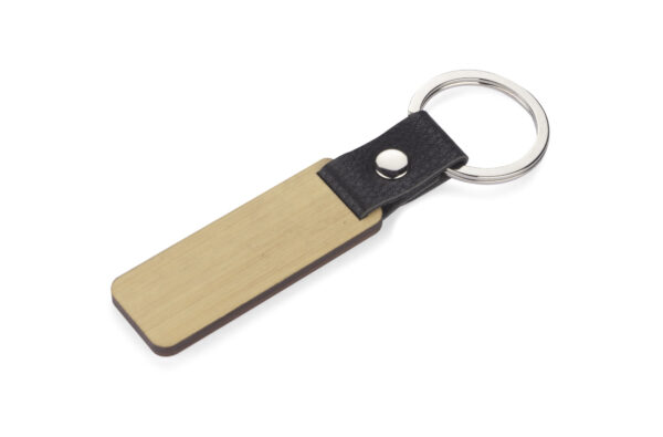 Porte-clés écologique HOLZ en bambou avec attache cuir – cadeau d’entreprise durable.