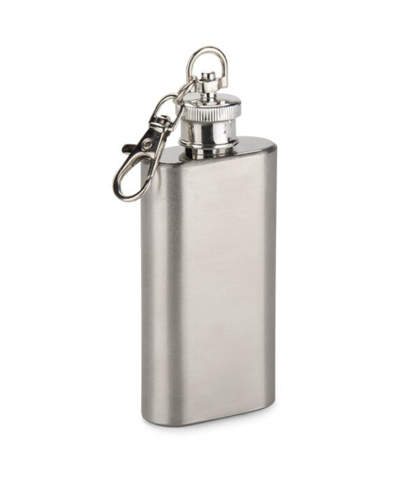 Flasque FLASIK. Flasque porte-clés FLASIK 50 ml en acier inoxydable – cadeau publicitaire personnalisable avec gravure laser.
