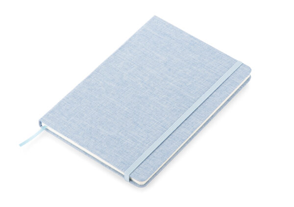 Carnet écologique BIVELLO A5 en coton recyclé, personnalisable avec logo.