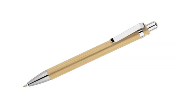 Crayon automatique bambou BANO avec détails métalliques, personnalisable avec logo.