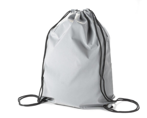 Sac à cordon réfléchissant VISI en gris clair, personnalisable avec logo.