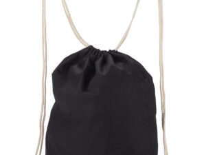 Sac coton publicitaire WOLITE COLOR noir avec cordons, personnalisable avec logo.