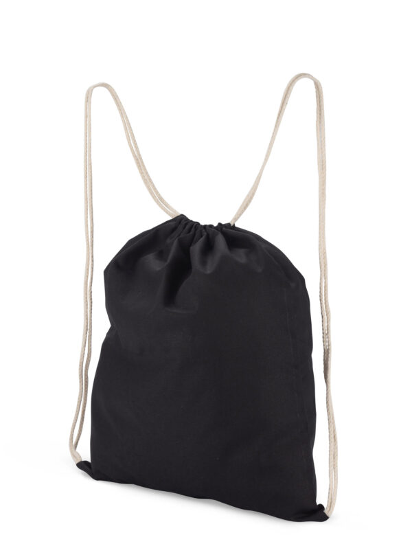 Sac coton publicitaire WOLITE COLOR noir avec cordons, personnalisable avec logo.