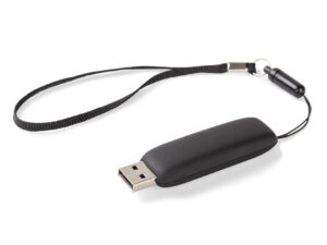 Clé USB MILANO 16GB personnalisée avec logo lumineux et dragonne.